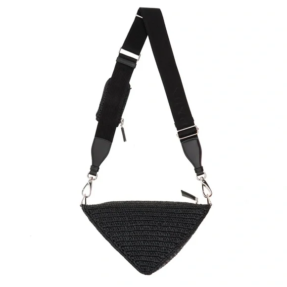 Prada Raffia Crochet Triangle Logo Crossbody 1BH190 New - Picture 5 of 8
